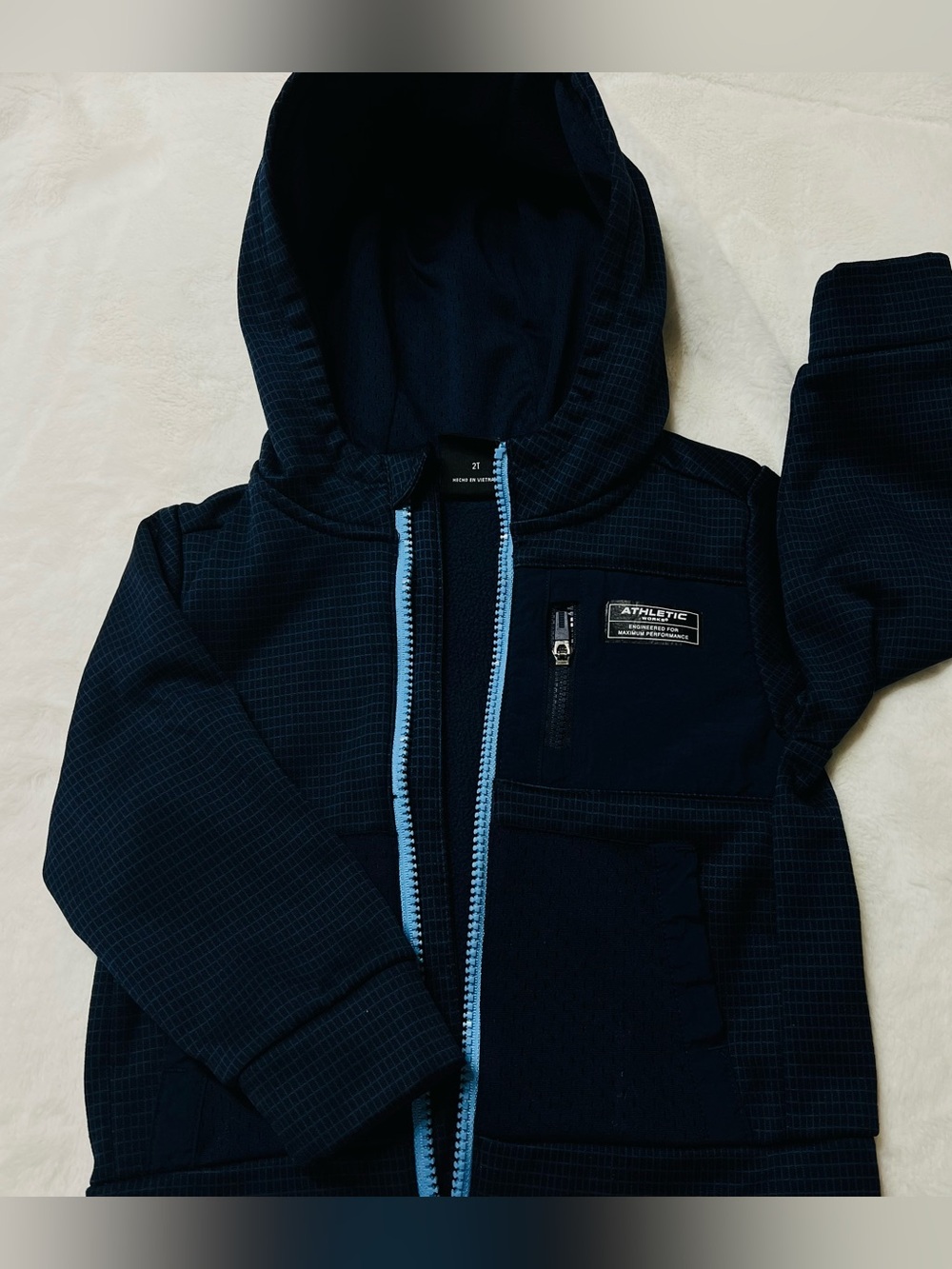 Athletic Works Navy Blue Kids Hooded Zip Jacket with Light Blue Trim